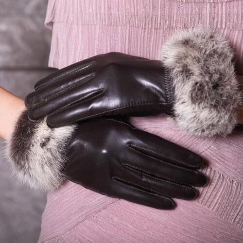 2017 womens genuine leather gloves rabbit fur Women gloves fashion cotton sheepskin gloves