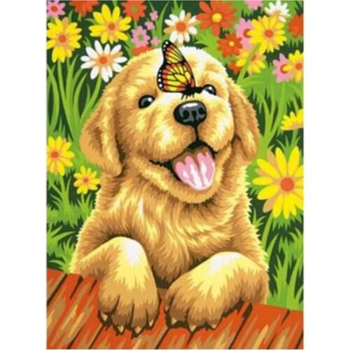 DIY 5D Diamond Painting Animal Dog Embroidery Flower Handmade Full Round Needlework Rhinestone Picture Child Gift FC573