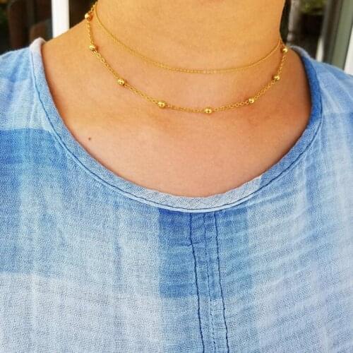 Gifts for friends jewelry with two layers of beads chain necklace fashion simple layered chain necklace