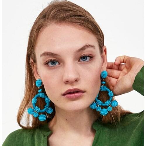 JURAN Ethnic Big Round Beads Dangle Earrings ZA 2021 New Design Vintage Wedding Jewelry Bohemia earrings Accessories