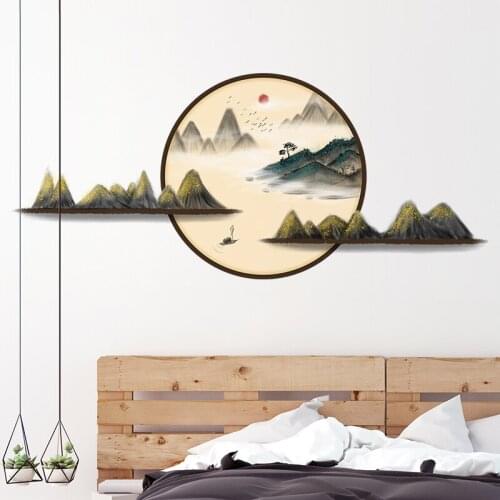 Large Landscape Ink Painting Wall Stickers Home Decor Living Room Sofa Backdrop Decal PVC Removable Wallpaper Mural Room Decor