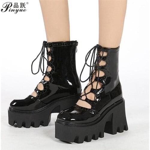 Martin Boots Summer Thin Section New Net Boots Hollow Boots Breathable Womens summer boots with thick heels and rear zippe