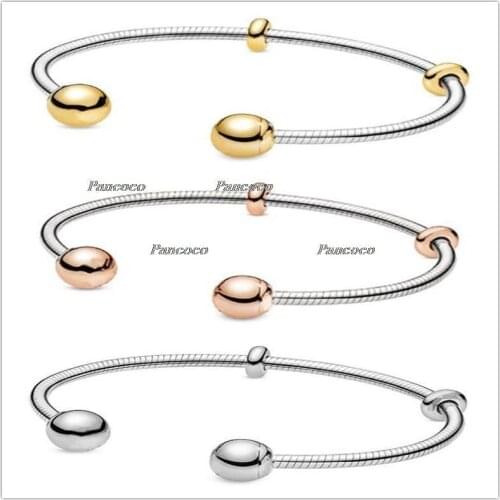 925 Sterling Silver Bracelet Rose Gold Moments Snake Chain Style Open Bangle Fit Bead Charm Diy Europe Pandora Jewelry