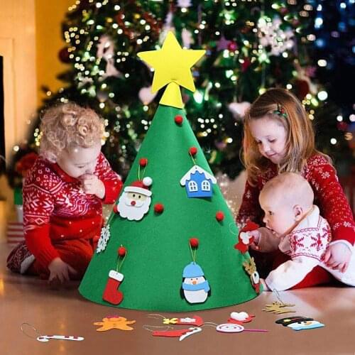 DIY Felt Christmas Tree 3D Toddlers Children Xmas Gifts Xmas Felt Tree New Year 2019 Home Decoration Hanging Ornaments