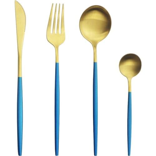 40Pcs Blue Gold Cutlery Set Stainless Steel Dinnerware Silverware Knives Fork Coffee Spoon Flatware Set Kitchen Dinner Tableware
