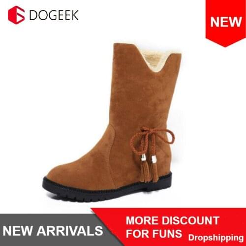 DOGEEK Warm Winter Fur Snow Boots Fashion Tow Wears Fringe Women Ankle Boots Bowtie Tassel Women Winter Shoes Plus Size40