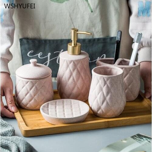 Nordic elegant simple ceramic bathroom wash set washing tools simple wash cup set bathroom supplies European style
