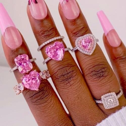 Glamour Geometry Pink Rings Inlaid with Zircon Jewelry for Women Fashion Party Bijoux Girlfriend Surprise Gift Drop Shipping