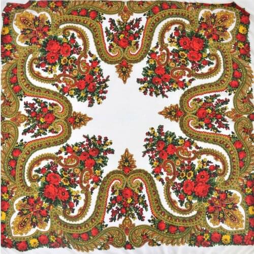 Ethnic print hijab scarf Russian fringed shawl scarves Bohemia square scarf bandana Autumn and winter warm scarf women foulard