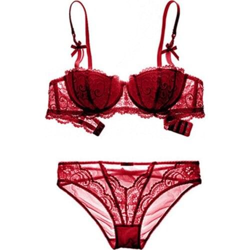 Vine Jacquard Lace Half Cup Bra Set Thin Cotton Cup Bra