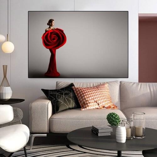 Creative Rose Flower Canvas Painting Modern Character Art Posters and Prints Wall Pictures Nordic Living Room Home Decoration