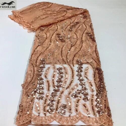 Madison African Beaded Lace Fabric 2021 High Quality Lace Nigerian Lace Fabrics For Dress Royal Blue French Lace Fabric Sewing