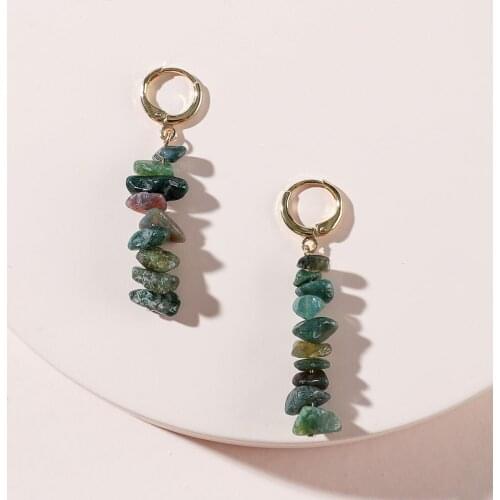 Fashion Stackable Green Raw Natural Stone Dangle Drop Earrings Trendy Female Aquatic Plants Style Pendant Earring