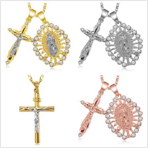2020 New Gold Color Jesus Suffer Calamities Cross Necklace For Women Men Charm Chain Necklace Crucifix Christian Ornament Gifts