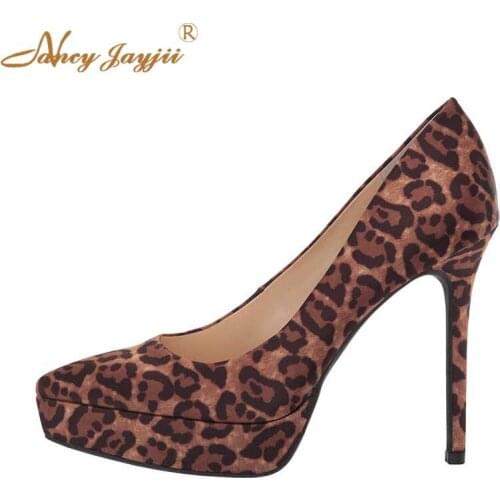 Leopard Snake Platform Heels Plus Size 15 16 Stilettos Sexy Pumps Pointed Toe Party Queen Fashion Women Shoes 2019 NANCYJAYJII