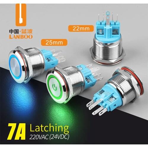 22MM Self-Recovery LED 3V 5V 6V12V 24V 220V Metal Button Switch Instantaneous Button Automatic Reset LED Waterproof Button
