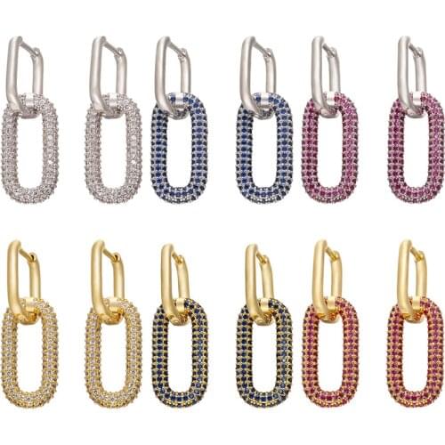 HECHENG 1pair Earrings wholesale Chain Link Drop earrings colorful zircon clip CZ gold color for women gift jewelry VE129
