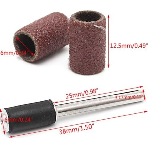 10Pcs 6mm Grit 120# Sanding Bands +3.17mm Mandrel Rotary Tool Nail Drill Bits