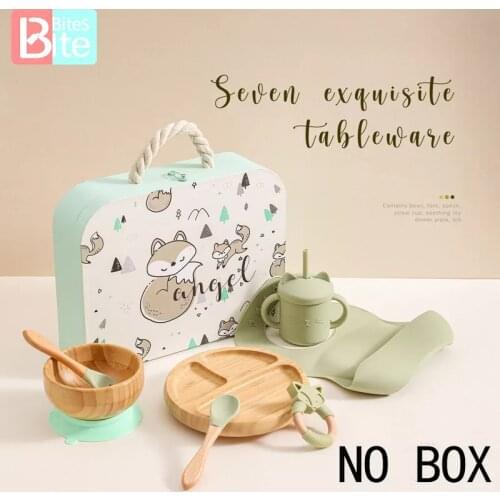 Silicone Baby Feeding Set Baby Feeding Supplies Kids Bamboo Dinnerware With Cup Childrens Dishes Bowl Stuff Tableware Gift Set