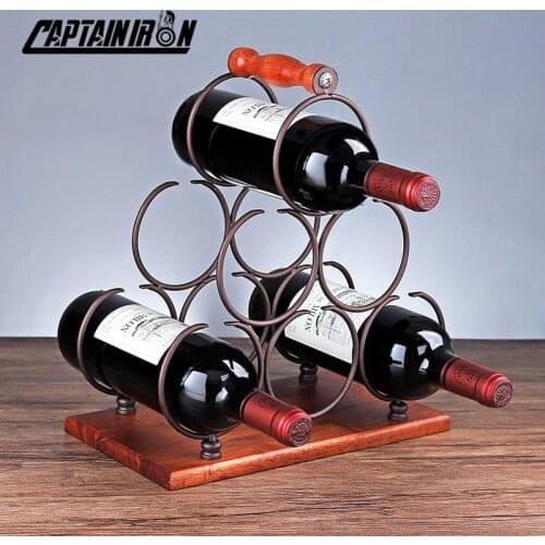 CAPTAINIRON European-style Wooden Wrought Iron Wine Rack For Bar Counter Display Storage Decorative Creativity Shelf