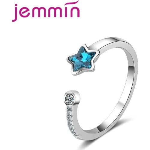 Vintage High Quality Blue Star Design Shiny CZ Crystal Woman Trendy Anniversary Gift 925 Sterling Silver Opening Ring