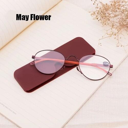 May Flower Mini Phone Reading Glasses Anti-Blue Presbyopic Eyeglasses Frame Women Round Glasses Men With Case Hd Glasses gafas