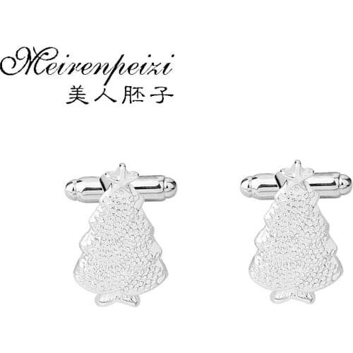 Christmas Tree Cufflinks Winter Presents Silver Color Cuff Links Holidays Party Cufflinks Jewelry for Women Men Christmas Gift
