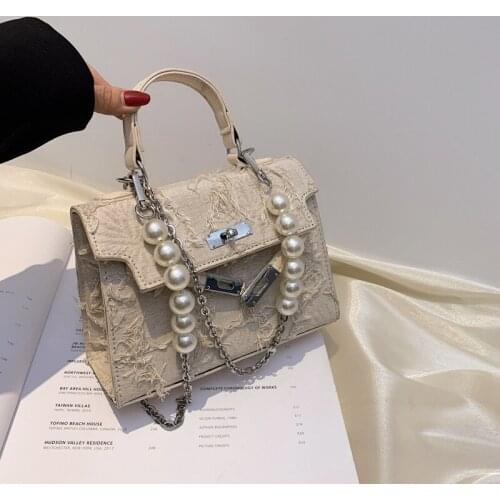 Pearl Chain 2021 Fashions luxruy Designer Canvas HandBags For women Female Shoulder Bags Top Handle chain with pearls crossbody