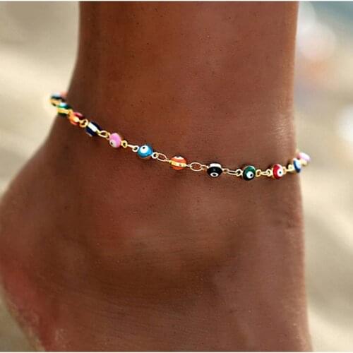 ZOSHI Bohemian Colorful Eyes Beads Anklets for Women Gold Silver Color Summer Beach Ankle Bracelet Foot Link Chain Jewelry