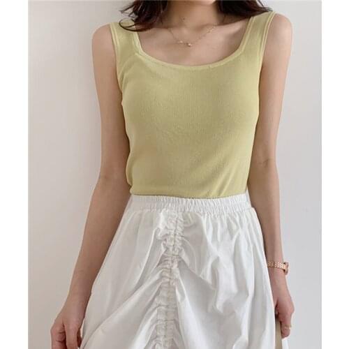 Knitted vests Women Top camisole fashion Slim Sling 2020 sleeveless summer cami Korea casual Tanks Female cami white Ladies vest
