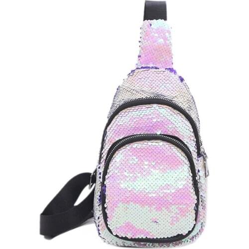 10PCS / LOT Fashion Women Chest Pack Paillette Sequins Travel Money Sling Bag For Teenager Girls Glitter Bags Pack Shoulder Bag
