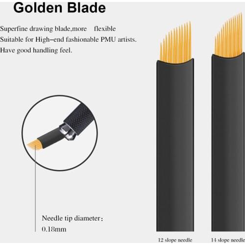 18U Golden Medical Permanent Makeup Needle Microblading Microshading Tattoo Pen Needle Blade