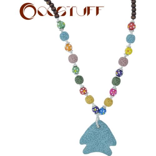 2021 Women Necklace Fish Lava Stone Beads Handmade Jewelry For Women Statement Long Nature Stone Necklace Women collares colar