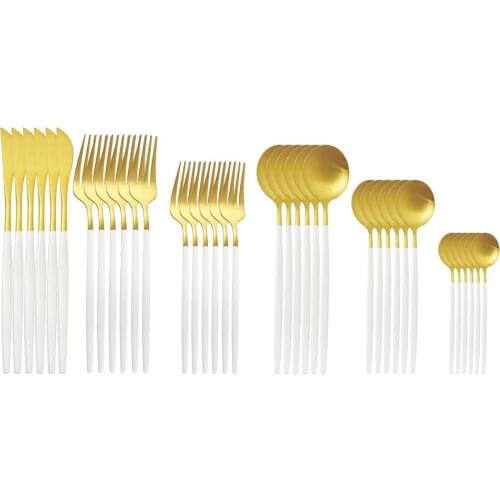 36Pcs White Gold Cutlery Stainless Steel Knife Fork Coffee Spoons Dinnerware Kitchen Flatware Tableware Dinner Silverware Set