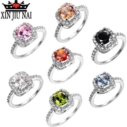 7 Colors Seven Rainbow European American Ring Insert Diamond Girl Geometry Princess Square Diamond Fashion Classic Jewelry