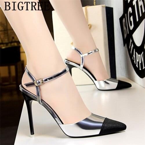 Leather Sandals Women Heels Sandals Sexy Elegant Shoes Bigtree Shoes Office Shoes Women Buty Damskie Woman Sandals 2019 Summer