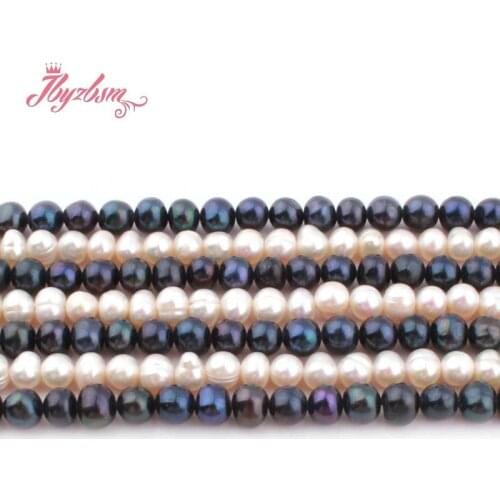 5-5.5mm Nearround White Black Freshwater Loose Pearl Beads Natural Stone Beads For DIY Necklace Bracelats Jewelry Making 14.5"