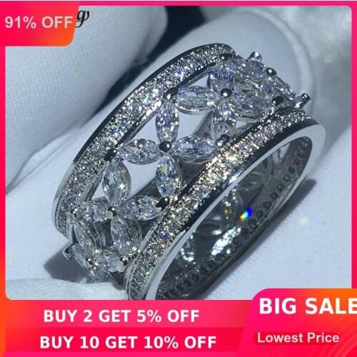 Choucong Classic Flower Ring 5A Zircon Cz White Gold Filled Engagement Wedding Band Rings for women men Finger Jewelry