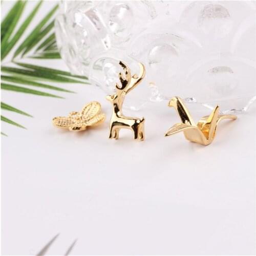 Julie Wang 5PCS Tiny Copper Animal Charms Gold Color Paper Crane Deer Butterfly Shape Pendant Bracelet Jewelry Making Accessory