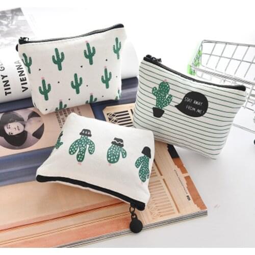 Nordic Style New Design Travel Canvas Cactus Beauty Makeup Bags Cosmetics Bags Fashion Coin Purse of Women Portable Bag 1pc