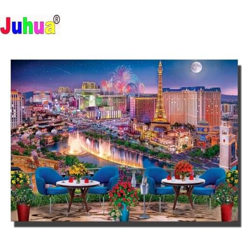 5d Diy Diamond Painting Las Vegas night Landscape Embroidery Crystal Round Square Rhinestone Mosaic Pictures Home Decoration