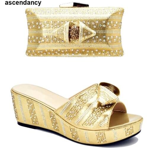 African Women Party Shoes and Bag Set Decorated with Rhinestone Italian Shoes and Bags Set Envio Gratis Elegant Crystal Shoes