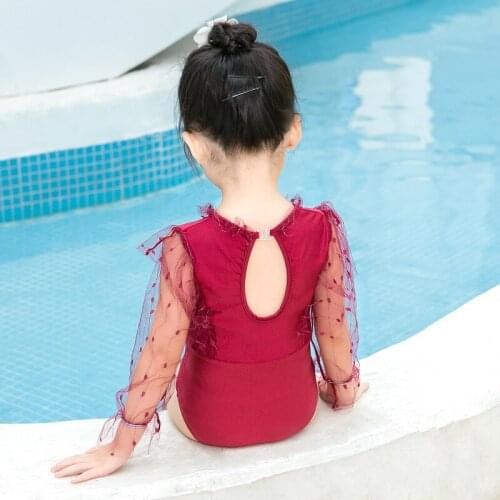 Baby Girls lace long-sleeved Swimsuit One-piece Summer Bikini Hawaii Quick-Drying Swimwear Cute Children Girls Swimming Dress