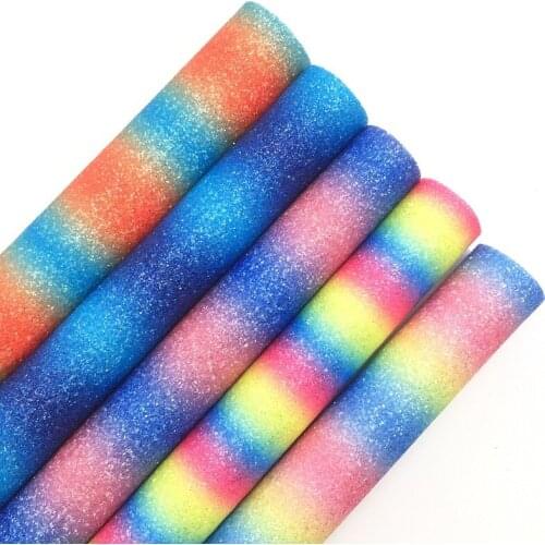 Rainbow Stripes Fine Glitter Vinyl Fabric Sheet with Stretch Backing Glitter for Bows Earrings Bags Shoes DIY A4 SIZE R219