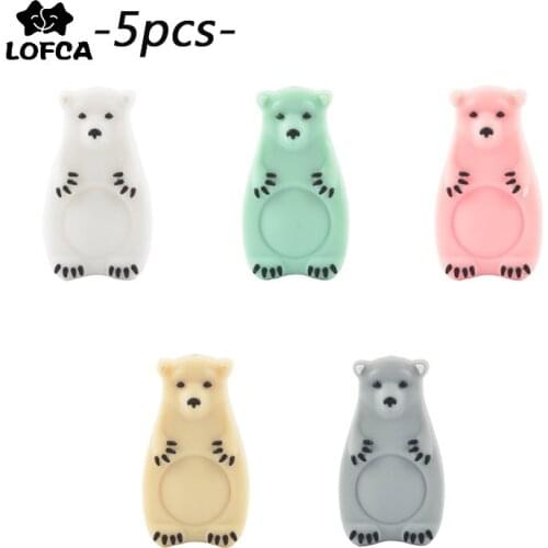 LOFCA 5pcs Silicone Beads Mini Polar Bear Food Grade Silicone Teething Necklace Nursing DIY Jewelry Baby Teethers Pacifier Chain