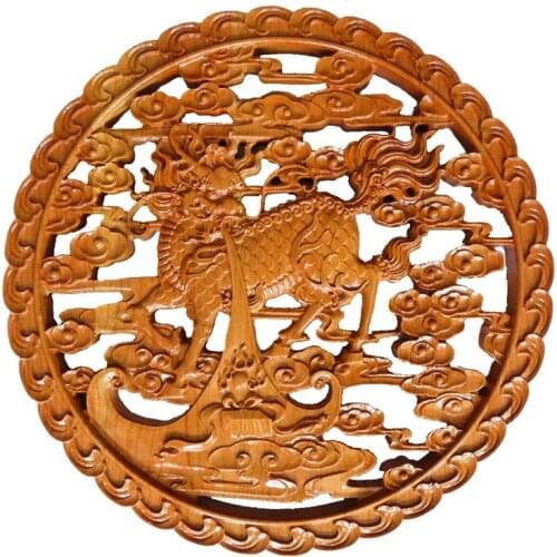 Long Yi urged the officer rich mahogany wood mirror Home Furnishing kylin offer Rui Feng Shui Pendant 2060110