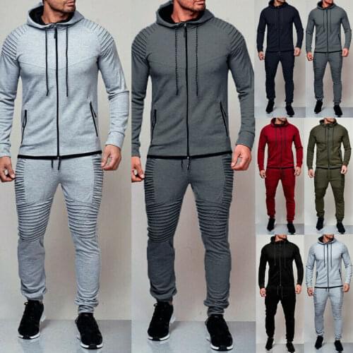 Men Tracksuit Jogging Coat Top Bottom Sport Sweat Suit Hoodie Trousers Pants Set