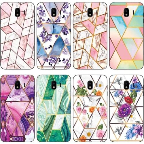 Soft Phone Case for Samsung Galaxy J4 2018 EU J400F J400 Funda Glossy Silicone Phone Back Cover Geometric Marble Shell