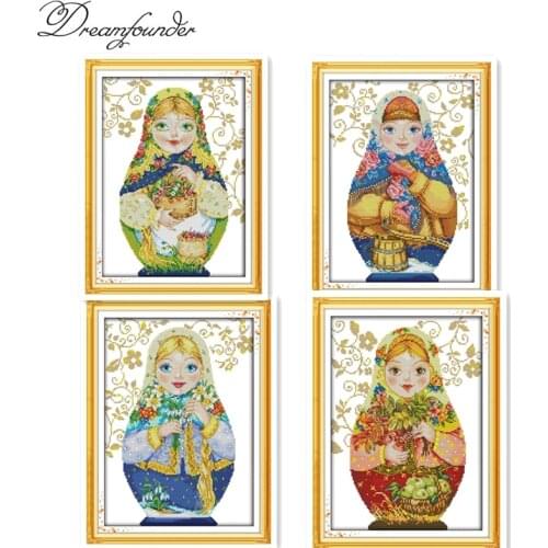 Russian doll cross stitch kit cartoon 14ct 11ct count print canvas stitching embroidery DIY handmade needlework