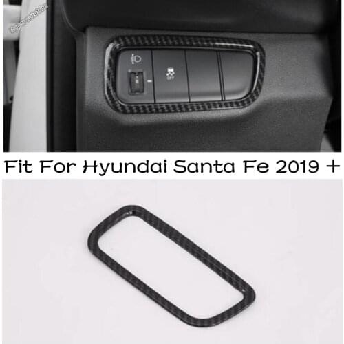 Lapetus Head Lights Headlight Lamp Switch Button Cover Trim ABS For Hyundai Santa Fe 2019 - 2021 Carbon Fiber Look Interior